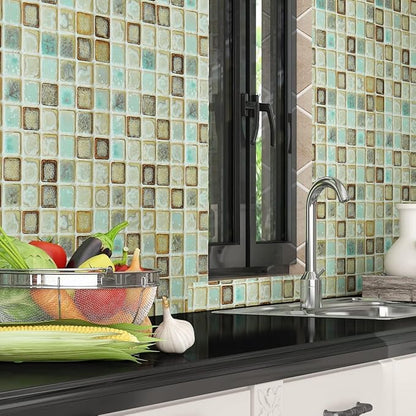 Livelynine 15.8X197 Waterproof Wallpaper for Bathroom Vinyl Peel and Stick Tiles for Walls Backsplash Tile Contact Paper for Bathroom Shower Wall Tile Removable Wall Paper Roll Teal Green Mosaic