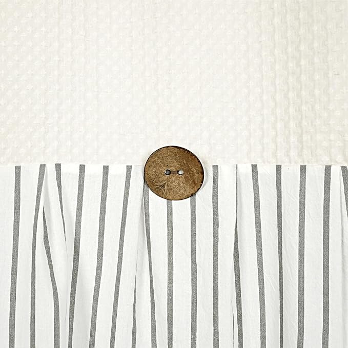 DOSLY IDÉES Farmhouse Shower Curtain, Beige and Gray Striped, Button Curtain, Spa Waffle and Cotton Woven Fabric, Rustic Charm Country Chic Style for Bathroom, 72x84 in