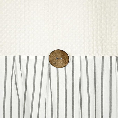 DOSLY IDÉES Farmhouse Shower Curtain, Beige and Gray Striped, Button Curtain, Spa Waffle and Cotton Woven Fabric, Rustic Charm Country Chic Style for Bathroom, 72x84 in