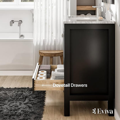 Eviva Aberdeen 24" Transitional Espresso Bathroom Vanity with White Carrara Countertop