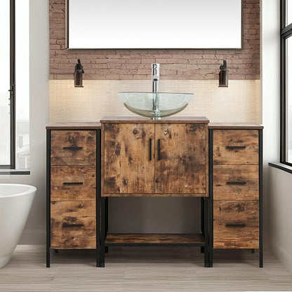 UEV 48" Antique Bathroom Vanity, Dark Brown Bathroom Vanity Set with Sink and 3 Drawers Side Cabinet Combo, Iron Wood Bathroom Cabinet with Adjustable Water Temperature Faucet (A16)