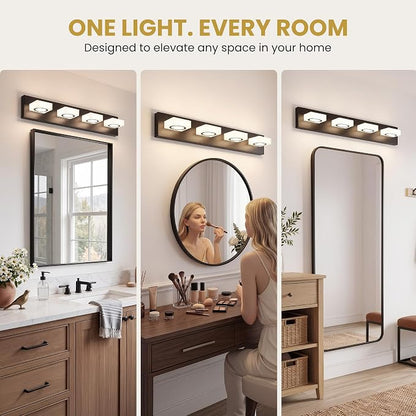 Bathroom Vanity Light, 4-Light 31 Inch Matte Black 5CCT 2700-6500K LED Bathroom Light Fixtures Over Mirror, Vanity Lighting Modern Bath Wall Sconce for Mirror Bedroom Living Room