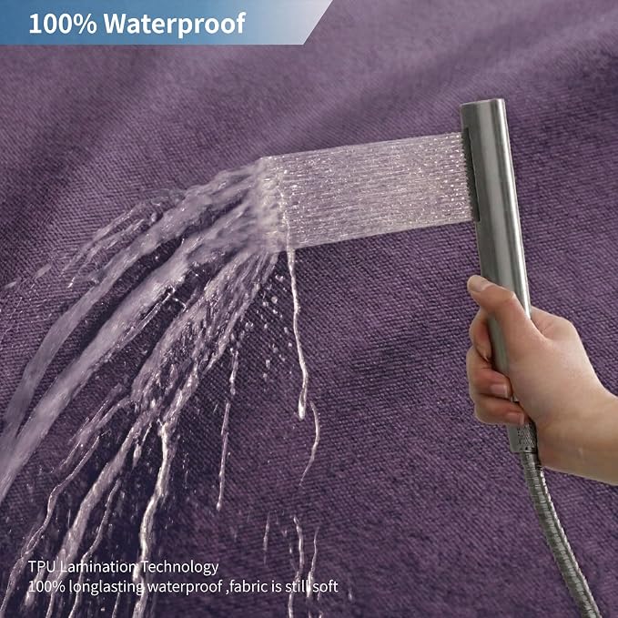 Waterproof Fabric Shower Curtain,No Liner Needed,72x72,Purple | 2-in-1 Design,Linen Textured,100% Waterproof TPU-Laminated Backing,Magnetic Weighted,Machine Washable,For Bathroom,Hotel