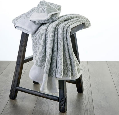 SKL Home Distressed Leaves Han Towel Set-2pc, 100% Turkish Cotton, Sage | 600 GSM weight. Spa-level quality. Soft & absorbent, reversible jacquard. For the bathroom, kitchen, bar or any sink space.