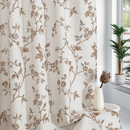 MitoVilla Brown Cotton Floral Shower Curtain for Bathroom, 72 x 72 | Brown BoHo Cottagecore Spring Shower Curtains, Modern Farmhouse Country Plant Leaves Bathroom Décor, 72 x 72