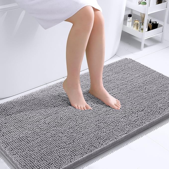 OLANLY Bathroom Runner Rugs 44x24, Extra Soft Absorbent Chenille Bath Rugs | Grey, Quick-Drying Rubber Backing, Machine Washable Long Bath Mat for Bathroom Floor, Tub and Shower, Home Decor Accessories