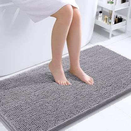 OLANLY Bathroom Runner Rugs 44x24, Extra Soft Absorbent Chenille Bath Rugs | Grey, Quick-Drying Rubber Backing, Machine Washable Long Bath Mat for Bathroom Floor, Tub and Shower, Home Decor Accessories
