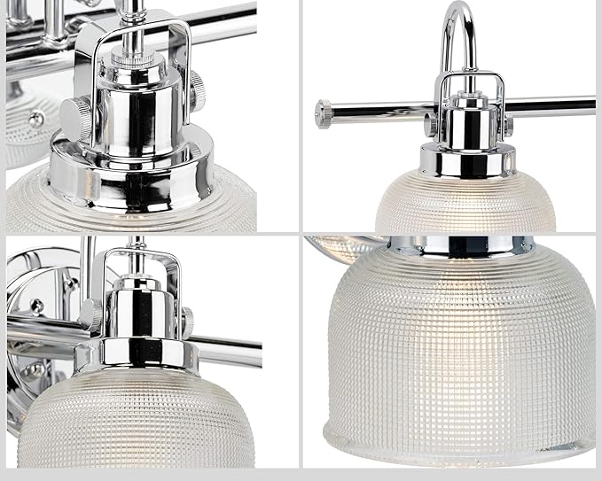 Progress Lighting 4-Light Clear Double Prismatic Glass Coastal Bath Vanity Light, Archie Collection, Indoor, P2997-15, Polished Chrome