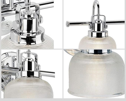 Progress Lighting 4-Light Clear Double Prismatic Glass Coastal Bath Vanity Light, Archie Collection, Indoor, P2997-15, Polished Chrome