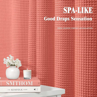 Waffle Weave Shower Curtain - Coral Cotton Fabric Texture Heavyweight Shower Curtains for Bathroom,Washable,72Wx72L