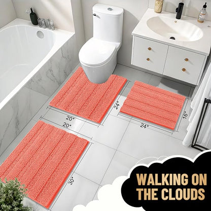 OLANLY Thick Bathroom Runner Rugs 59x20, Chenille Long Bath Rugs, Coral | Soft Absorbent Striped, Rubber Backing, Machine Wash, Bath Mats for Bathroom Floor, Tub and Shower, Home Decor Accessories