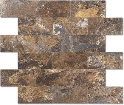 2026 New Upgrade Peel and Stick Backsplash Tile, Peel and Stick 11.34" X 11.57" Wall Tile for Kitchen, Bathroom, Fireplace, Laundry (Brown Stone Rock, 20 Packs)