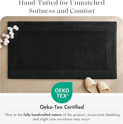 Madison Park Splendor Reversible 100% Cotton Bath Rug, 24 x 44, Black | Tufted Bathroom Mat, 3000 GSM, Hotel Quality, Luxurious Plush, Medium Pile, Absorbent, Quick Dry, OEKO-TEX, Shower Room Décor