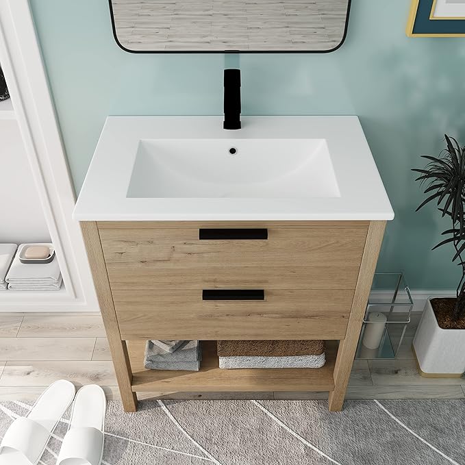 30 Inch Modern Bathroom Vanity with Soft Close Door and Ceramic Sink