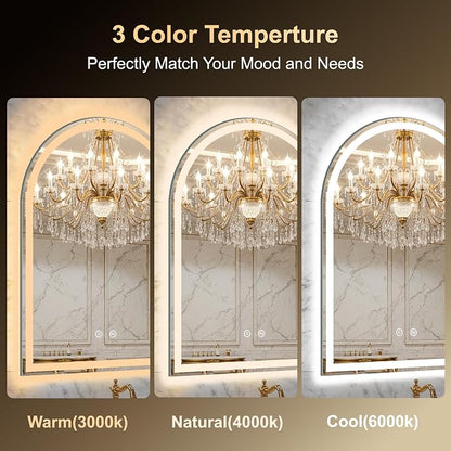 Arched LED Lighted Bathroom Mirror with Lights 20"x28"Smart Anti-Fog | Dimmable 3 Color Modes, Backlit and Front Lit, Memory Function, HD Tempered Glass,Touch Sensor