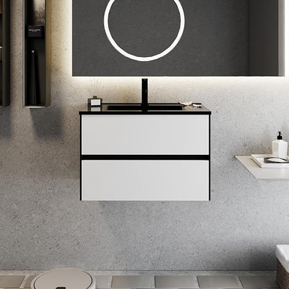 eclife 30" Bathroom Vanity Cabinet with Undermount Black Sink Combo, Wall Mounted Floating Bathroom Cabinet with Colors Mixed Style, 2 Big Drawers & Matte Black Faucet