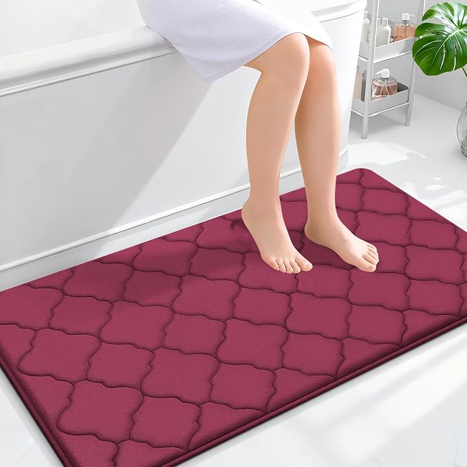 OLANLY Memory Foam Bath Mat Rug 44x24, Ultra Soft and Absorbent Bathroom Rugs, Non-Slip, Comfortable, Machine Washable Bath Carpet for Bathroom Floor, Tub, Shower and Home Decor Accessories, Burgundy