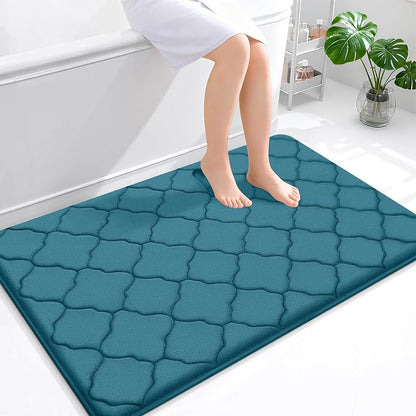 OLANLY Memory Foam Bath Mat Rug 47x32, Ultra Soft and Absorbent Bathroom Rugs, Non-Slip, Comfortable, Machine Washable Bath Carpet for Bathroom Floor, Shower and Home Decor Accessories, Peacock Blue