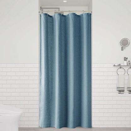Blue Linen Shower Curtain, Cloth Textured Fabric Shower Curtain Set with Hooks, Simple Elegant Modern Farmhouse Country Ultra Thick Bath Curtains for Bathroom,Water Repellent,48x72