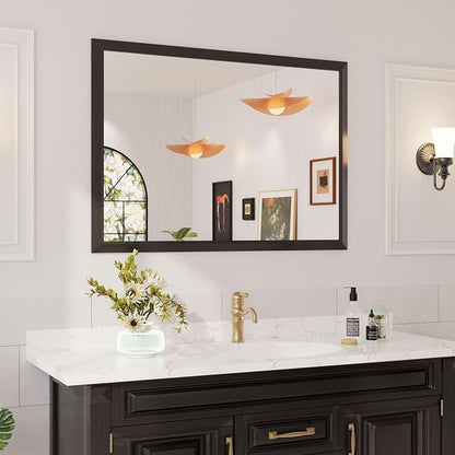 Bathroom Mirror Black, 50x36 Inch | Thick Metal Framed, HD Reflection, Anti-Rust, Suitable for Vanity, Bedroom, Farmhouse, Bathroom, Entryway