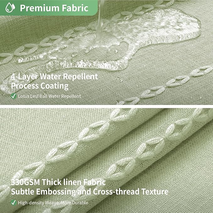 eachope No Hook Long Shower Curtain Set with Snap-in Fabric Liner,Linen Ultra Thick Fabric with Tassels,Boho Chic Modern Farmhouse Country Neutral Cloth Shower Curtains for Bathroom,Sage Green,71x80 | 330GSM Thick Linen Textured Striped,Boho Farmhouse ...