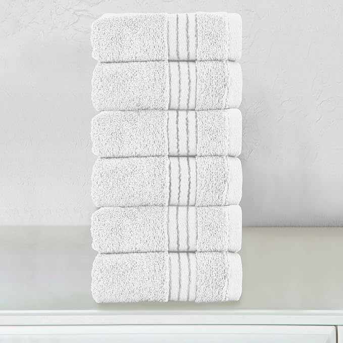 Elegant Comfort Premium Turkish Cotton 6 Pack Washcloths Set - 13 x 13 inch, Luxurious Hotel Spa Quality 100% Turkish Cotton 6PC Washcloth Set - Highly Absorbent - Soft Bathroom Towels, White/Gray