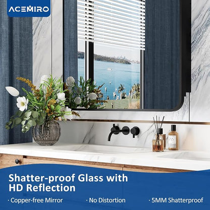 ACEMIRO 24x30 Inch Bathroom Medicine Cabinet with Mirror Black Metal Framed Farmhouse Recessed or Surface Wall Mounted Black Medicine Cabinets for Bathroom