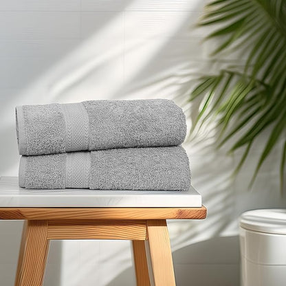Medium Size Bath Towels Set of 6 – 100% Cotton Terry – 24" x 48" – Quick Dry, Soft & Highly Absorbent – Light Grey Towels for Bathroom, Gym, Spa, Pool & Daily Use