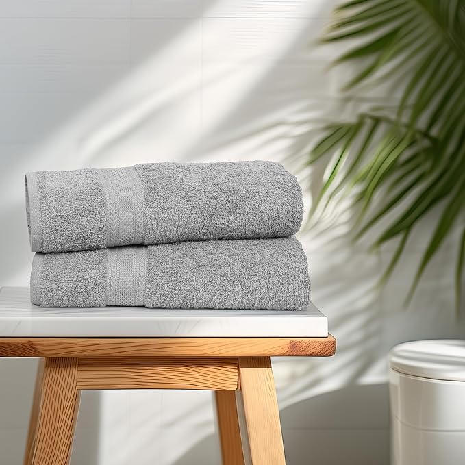 Bulk Large Bath Towels Set of 12 – 100% Cotton Terry – 24" x 50" – Quick Dry, Soft & Highly Absorbent – Light Grey Towels for Bathroom, Gym, Spa, Pool & Daily Use
