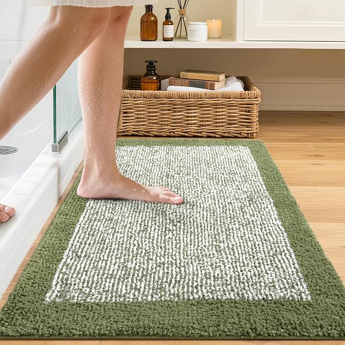 36x24 Large Bathroom Rugs Washable Non Slip, Olive Green Bath Mat for Bathroom Floor Tub, Soft Absorbent Quick Dry Mats for Shower, Bathtub,Home Decor