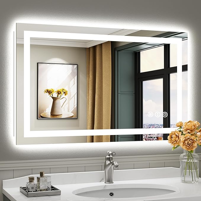 40x24 Inch LED Bathroom Mirror with Lights, Backlit & Front Lit, Anti-Fog Lighted Bathroom Vanity Mirror for Wall, Memory Function, Dimmable, HD Tempered Glass, Shatter-Proof