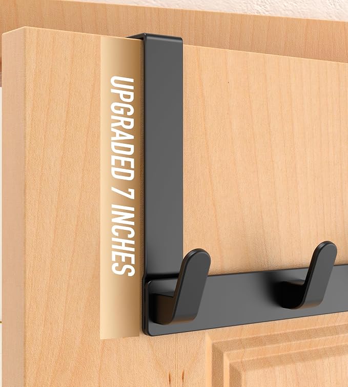 Over The Door Hooks Hanger, Heavy Duty Rack for Winter Coat, Fits 1 3/8" Doors, L7U - Bathroom Accessories and Towel Organizer Holder, Matte Black