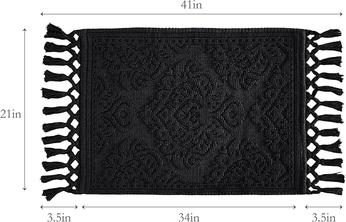 Jean Pierre - Ricardo Bath Mat, Woven Fringe Bathroom Rugs, 100% Cotton, Premium Bathroom Decor - Measures 21" x 41" - Black