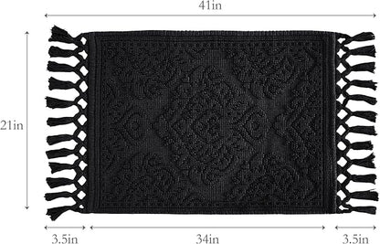 Jean Pierre - Ricardo Bath Mat, Woven Fringe Bathroom Rugs, 100% Cotton, Premium Bathroom Decor - Measures 21" x 41" - Black