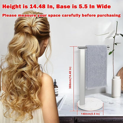 Hand Towel Holder Stand for Bathroom, L- Shaped Standing Hand Towel Rack, Towel Bar Kitchen Vanity Countertop Organizer, SUS304 Stainless Steel Material (Marble Base, Chrome)