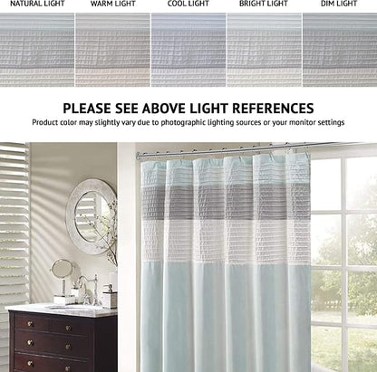Madison Park Amherst Bathroom Shower Curtain Faux Silk Pieced Striped Modern Microfiber Bath Curtains, 72x72 Inches, Aqua (Pack of 4)