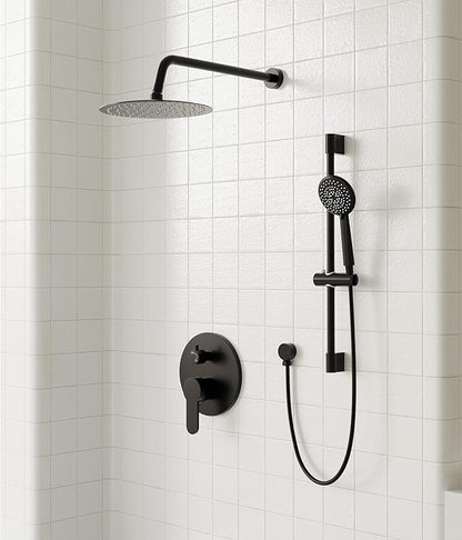 Gabrylly Shower System Black, Wall Mounted Slide Bar Shower Faucet Set Complete,High Pressure 10" Rain Shower Head with 5-Setting Handheld Shower,Shower Combo Set with Shower Valve