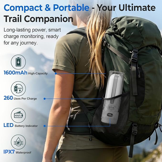 Electric Portable Bidet, Rechargeable Travel Bidet | 3 Pressure Modes, 260 Uses/Charge, Waterproof, Personal Hygiene Cleaning at Home Office and Camping