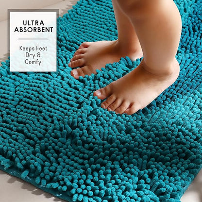 Hearth & Harbor Bathroom Rugs, Chenille Bath Mat - Machine Washable Bath Mats for Bathroom Non-Slip Backing Rubber, Quick Dry Bathroom Mat