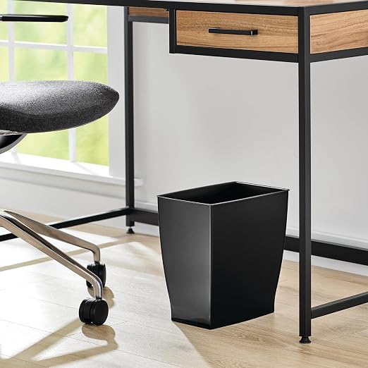 iDesign Small Plastic Bathroom Trash Can, Black | Slim Rectangle, For Bedroom, For Office, For Dorm