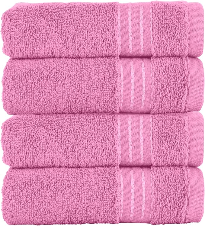 Elegant Comfort Premium Turkish Cotton 4 Pack Hand Towel Set - 16 x 28 inch, Luxurious Hotel Spa Quality 100% Turkish Cotton 4PC Hand Towel Set - Highly Absorbent - Soft Bathroom Towels, Light Pink