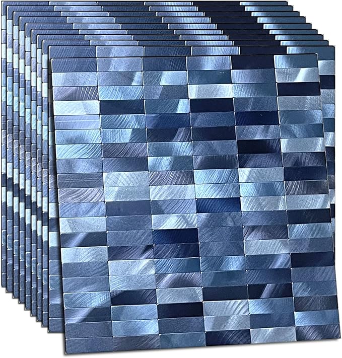 XUANINY Peel and Stick Tile Backsplash Tiles, Rectangle Blue Mix, 10-Pack | Self-Adhesive, Easy to Install, Aluminum Mosaic Sticker, For Kitchen, 11.33"x11.92" Per Sheet