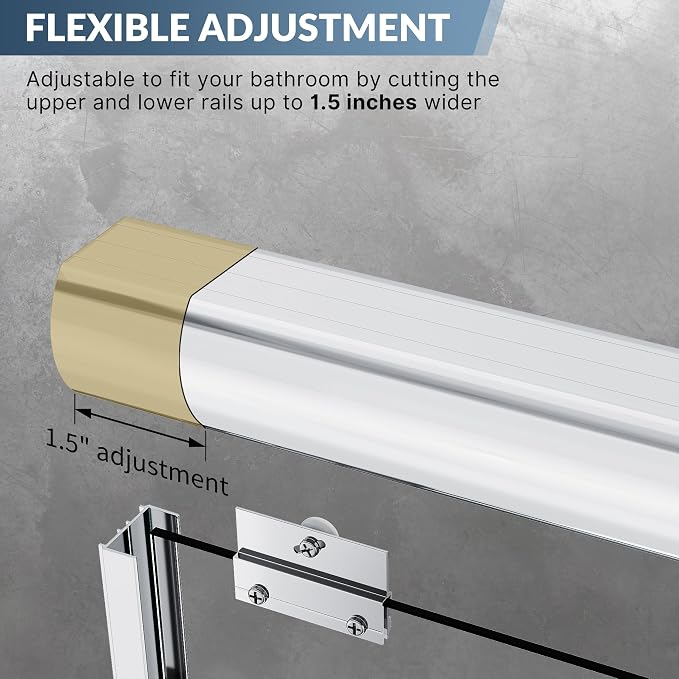 SUNNY SHOWER Doors Glass Sliding Semi-Frameless Shower Glass Door, 1/4" Clear Glass, 52.5-54" W x 72" H Bathroom Sliding Shower Enclosure Chrome Finish