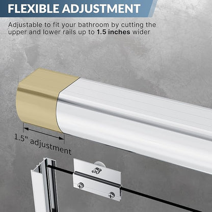SUNNY SHOWER Doors Glass Sliding Semi-Frameless Shower Glass Door, 1/4" Clear Glass, 52.5-54" W x 72" H Bathroom Sliding Shower Enclosure Chrome Finish