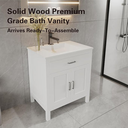 36" White Bathroom Vanity Base Only – Freestanding Solid Wood Sink Cabinet with Tip-Out Drawer, Shaker Style Bath Vanity Cabinet, No Top, 36" W x 21" D x 34.5" H
