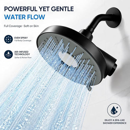 2-Piece Filtered Shower Faucet Set with Valve, 6-Inch 3-Function Shower Head with 18-Stage Filter, Single-Handle Pressure Balance Trim, Matte Black