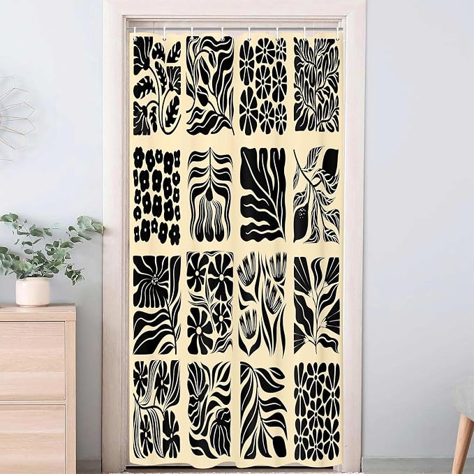 JAWO Retro Shower Curtain Vintage Abstract Boho Floral Shower Curtains for Bathroom Decor Pink Black Botanical Geometric Groovy Aesthetic Pattern Shower Curtain Sets with Hooks,47X64IN