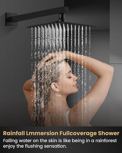 Airuida 8 Inch Matte Black Shower Faucet Set,Shower Valve Kit | Rainfall Shower Head and Handle Set,Female Thread Rough-in Valve Shower Kit,Single Function Shower System