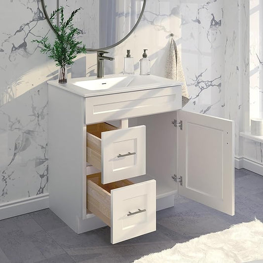 30" Shaker Bathroom Vanity Sink Base with Drawers (Ready-to-Assemble) (Vanity Base in White Shaker)