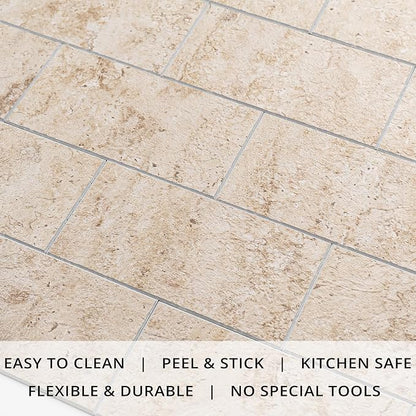 StyloVue 100 Pieces Peel and Stick Backsplash for Kitchen, 3" x 6" PVC Subway Tile, 2026 Upgraded Classic Travertine Beige, Stick on Tile for Kitchen, Fireplace, RV